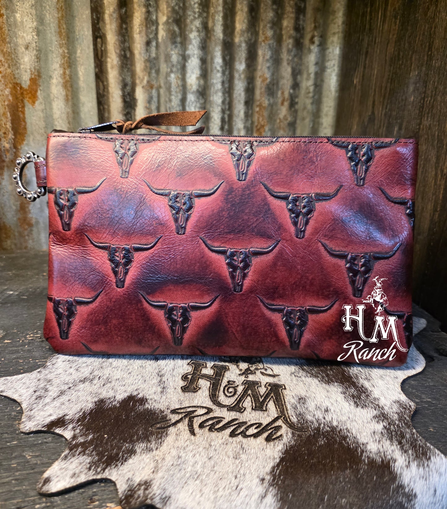Bank or Makeup Bag, Red Longhorn