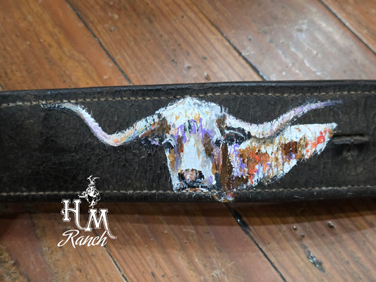 Leather Longhorn Cinch Strap, Jennifer Casebeer Art