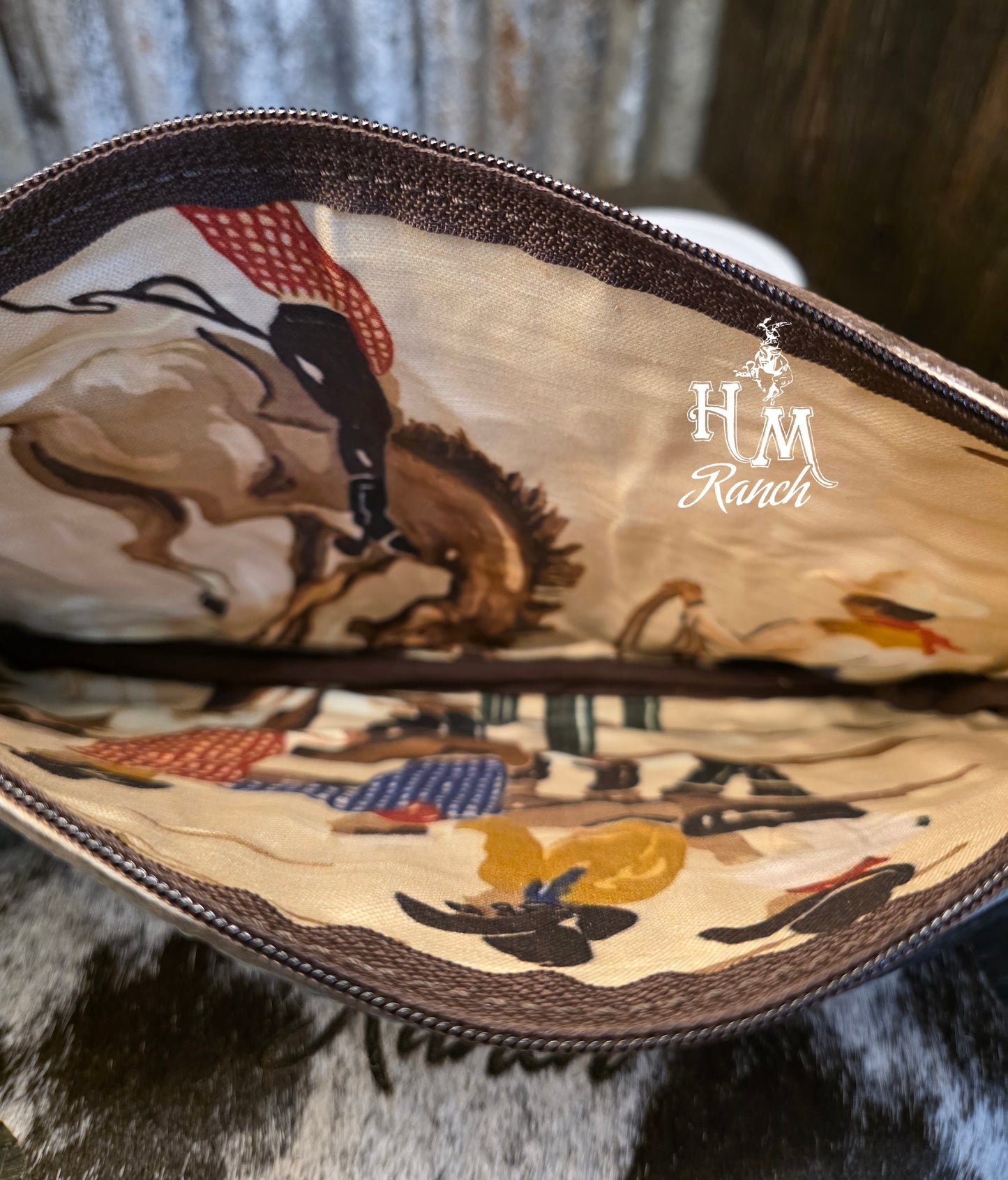 Bank or Makeup Bag, Bucking Bronc Rider, Turquoise Paisley