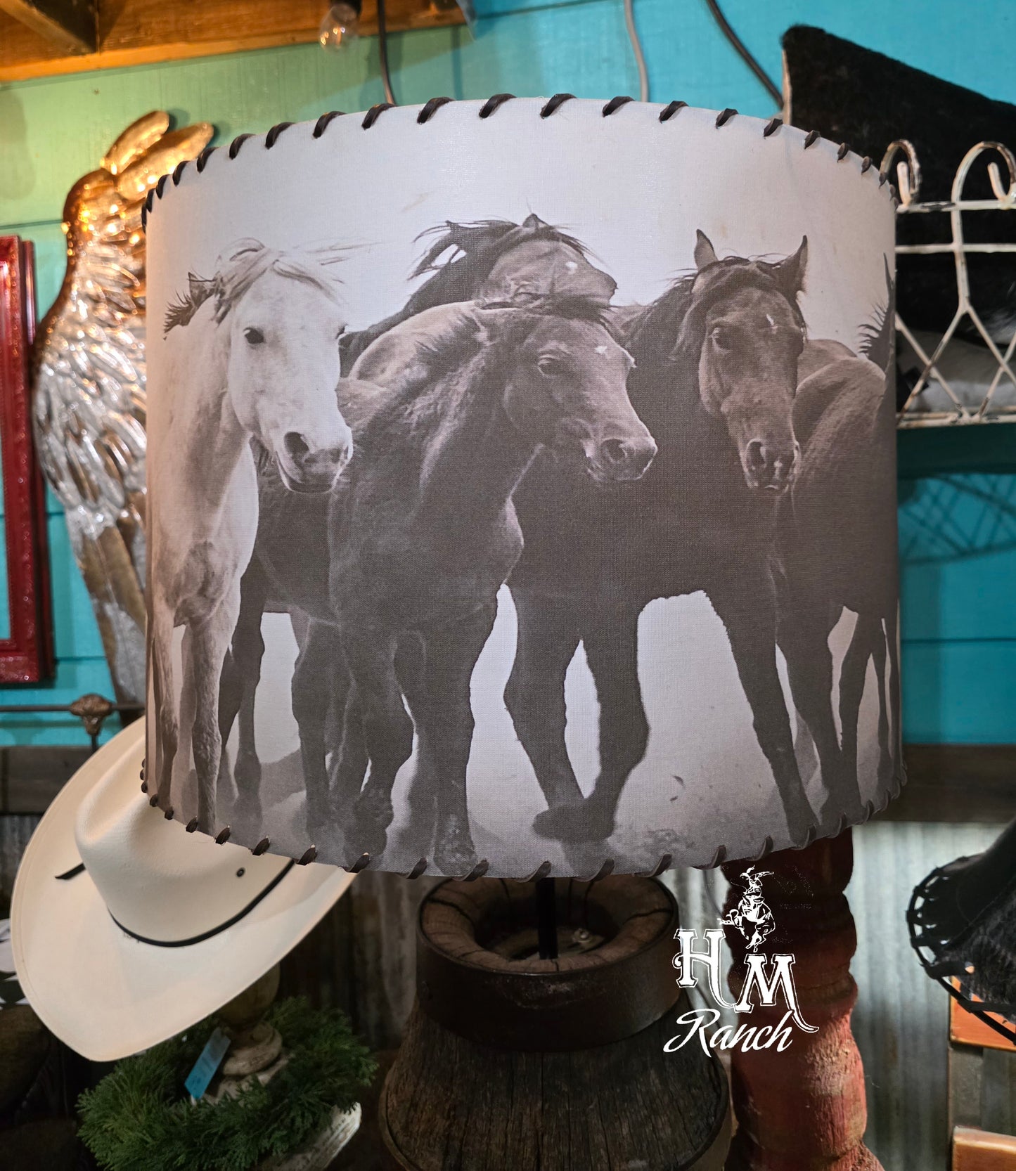 Western Scenes Lamp Shade, Running Horses on the Prairie