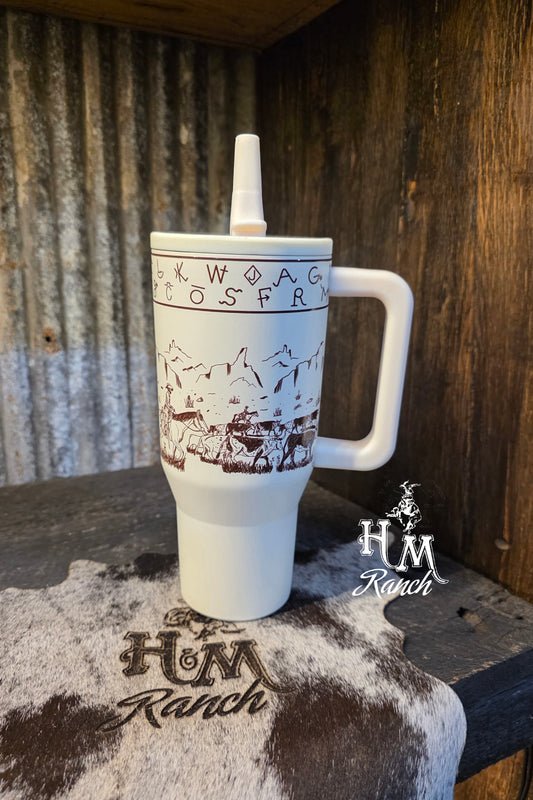 Western Cattle Drive Tumbler, Cream