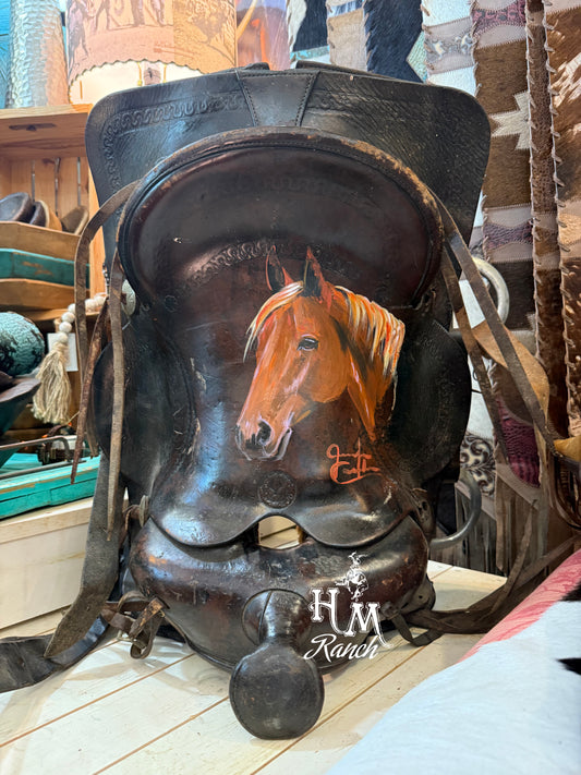 Jennifer Casebeer Art Sorrel Horse on Vintage Saddle #111