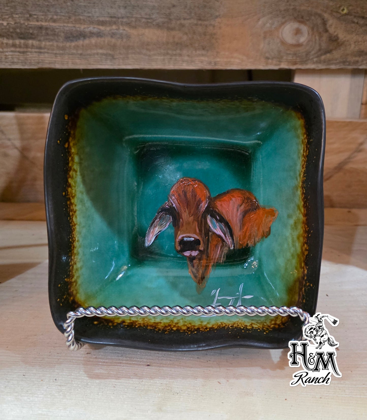 Turquiose Green Bowl with Red Brahma