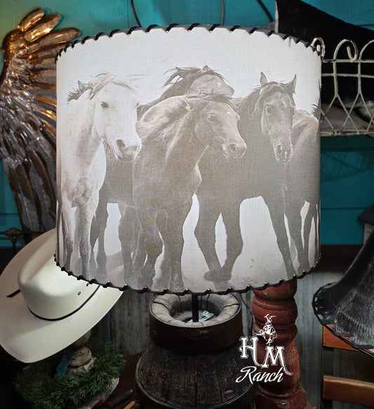 Western Scenes Lamp Shade, Running Horses on the Prairie