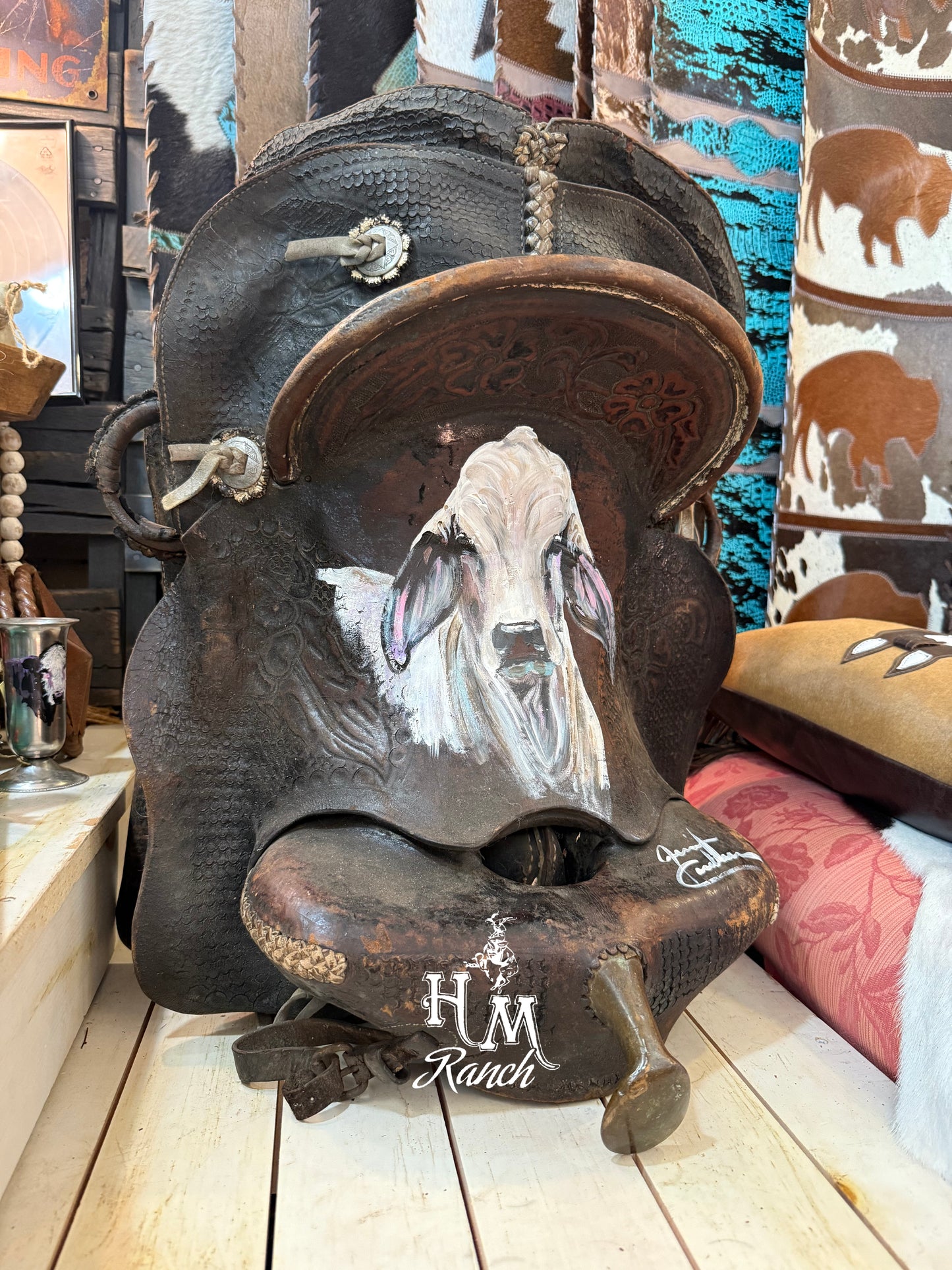 Jennifer Casebeer Art Brahma on Vintage Saddle #110