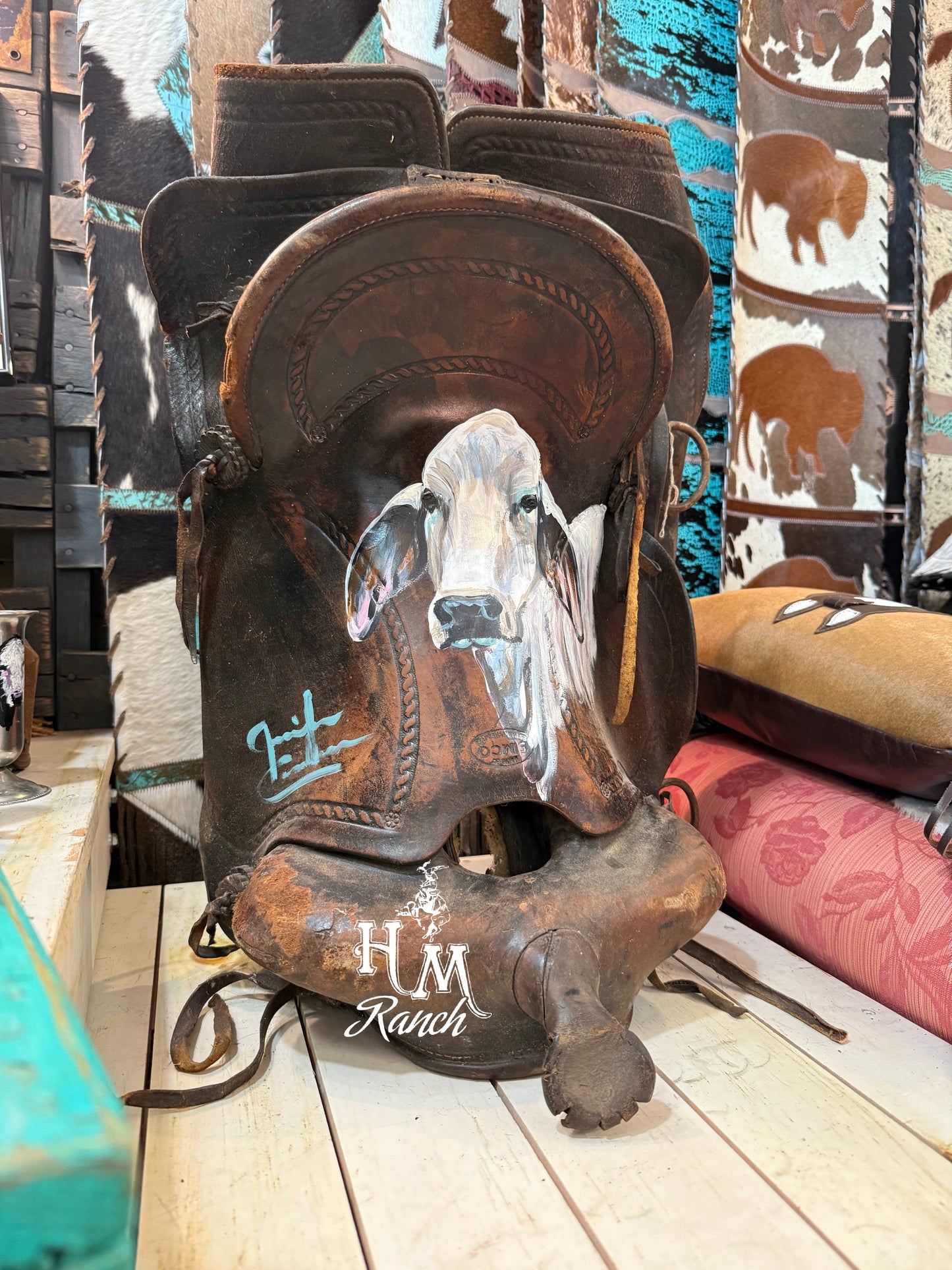 Jennifer Casebeer Art Brahma on Vintage Saddle #106