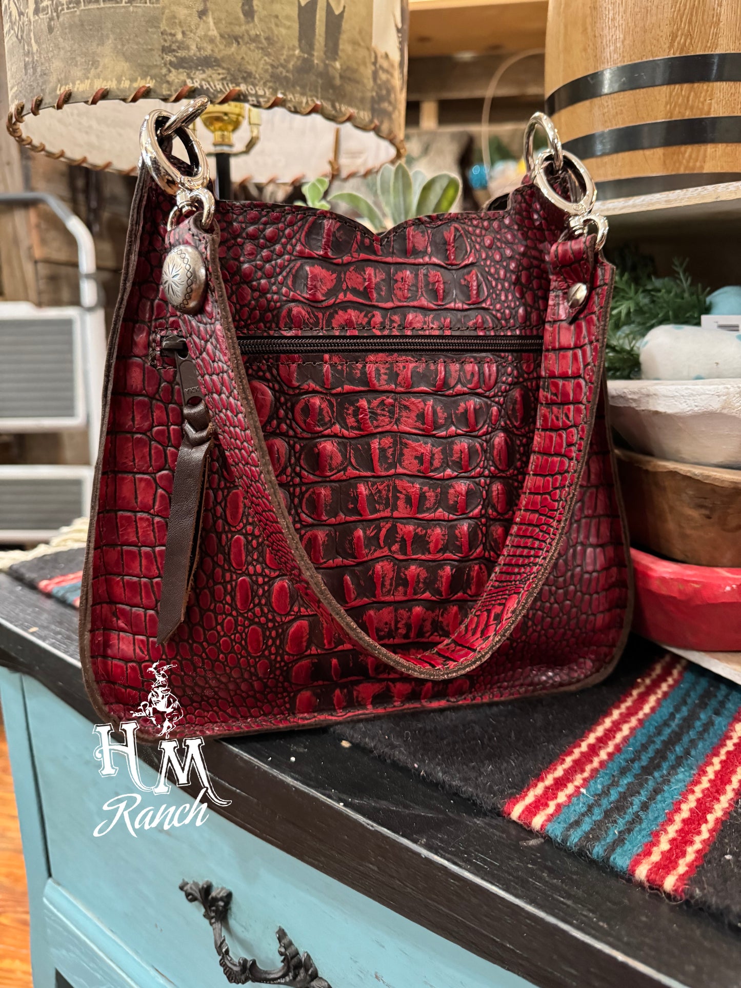 Ranchette, Red Embossed Leather