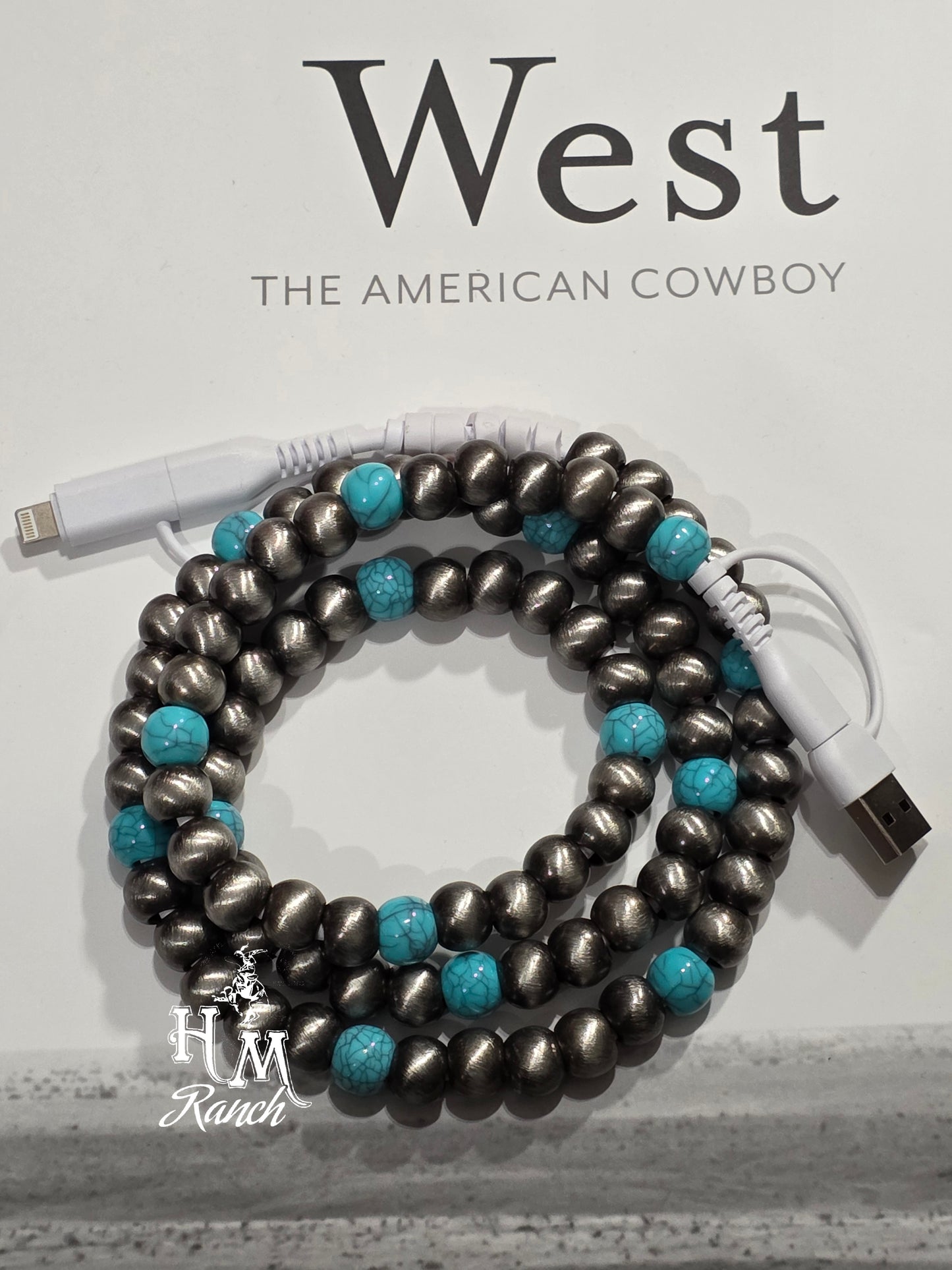 Cowgirl Charging Cable, Two-Tone Turquoise Silver
