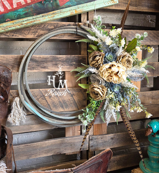 Western Lariat Wreath, Dusty Blue, Creams