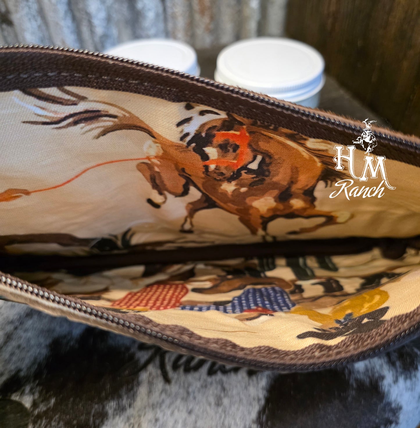 Bank or Makeup Bag, Bucking Bronc Rider, Turquoise Gold