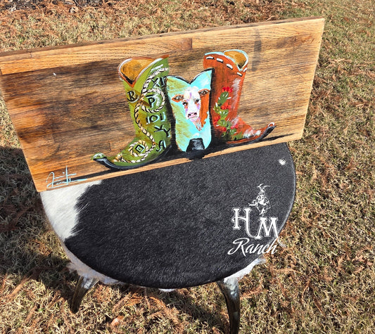 Vintage Butcher Block, Hereford Boots, Jennifer Casebeer Art