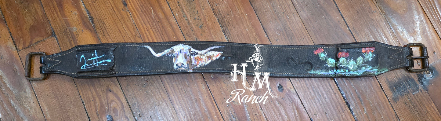 Leather Longhorn Cinch Strap, Jennifer Casebeer Art