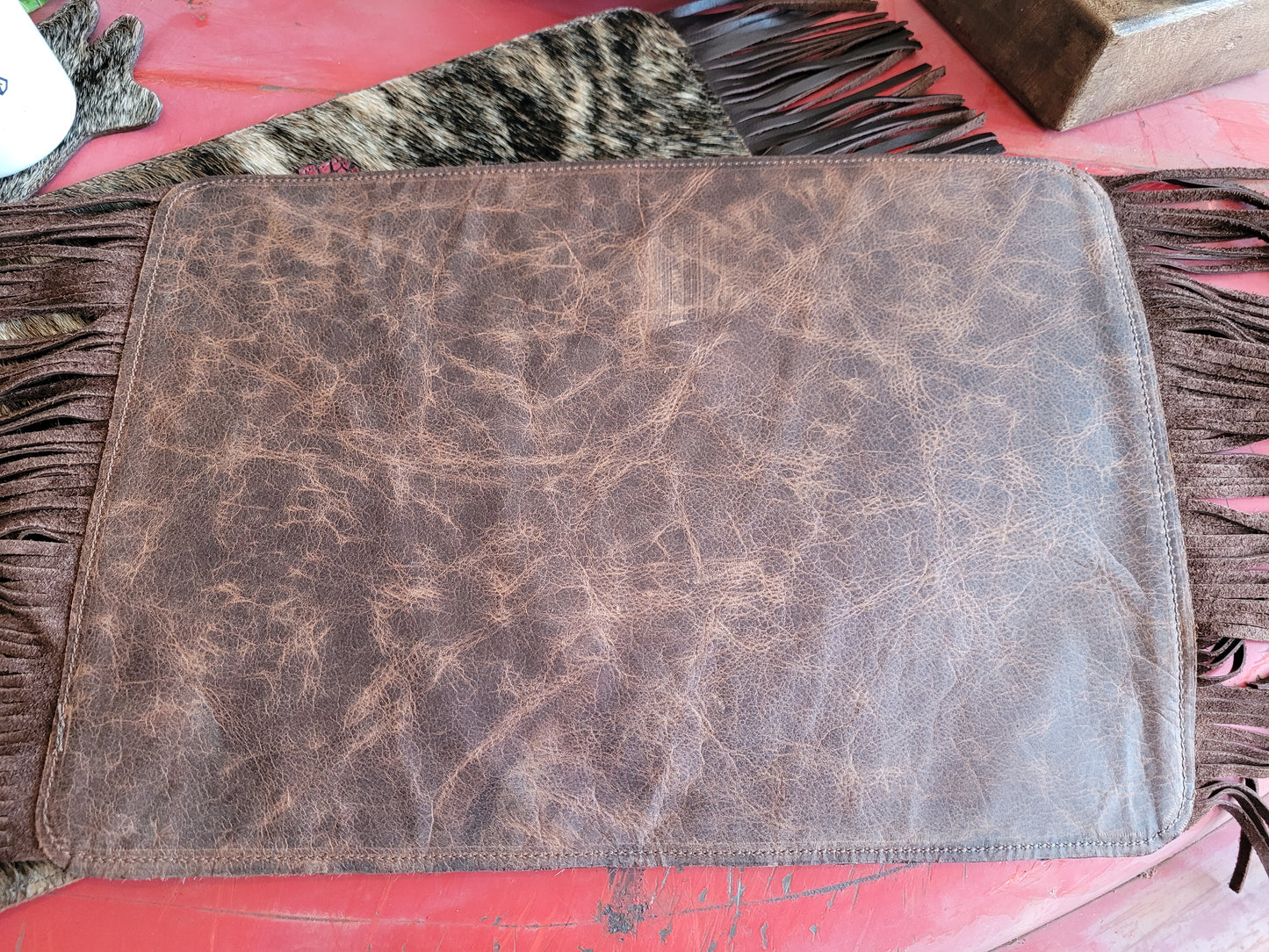 Leather and Hair-on Red Bucking Bronc Placemat Set