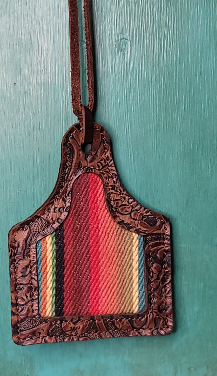 Leather Ear Tag Car Freshie, Serape