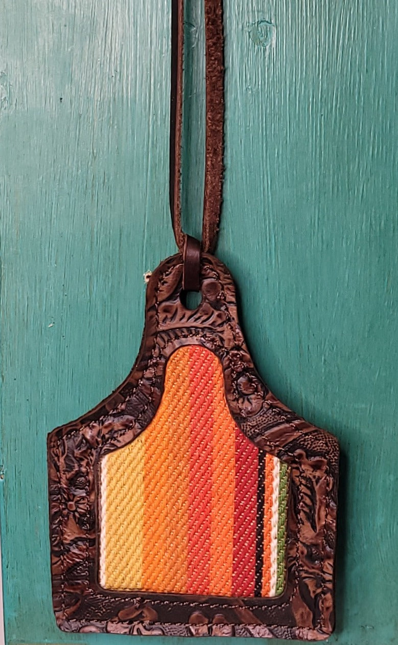 Leather Ear Tag Car Freshie, Serape