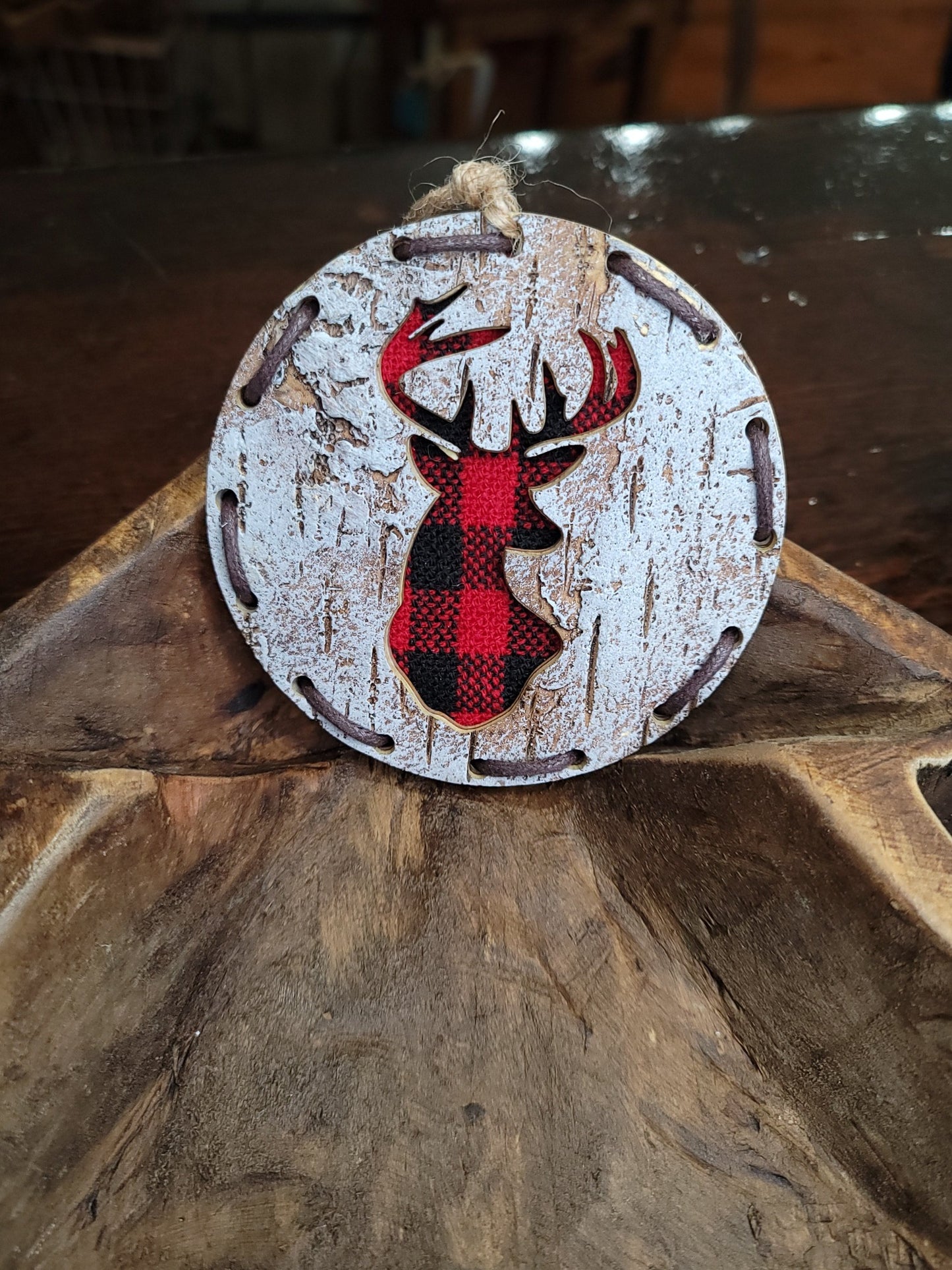Buffalo Plaid Deer Christmas Ornament