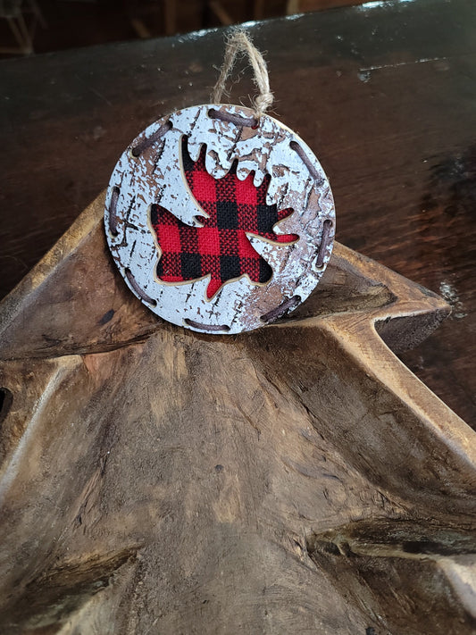 Buffalo Plaid Moose Christmas Ornament