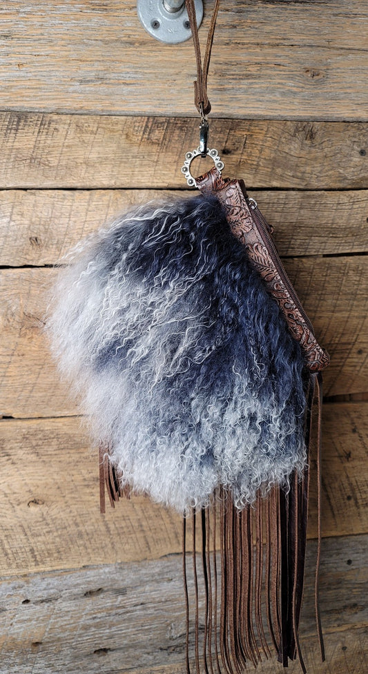 Mini Bank Bag, Navy with White Tip Wooly