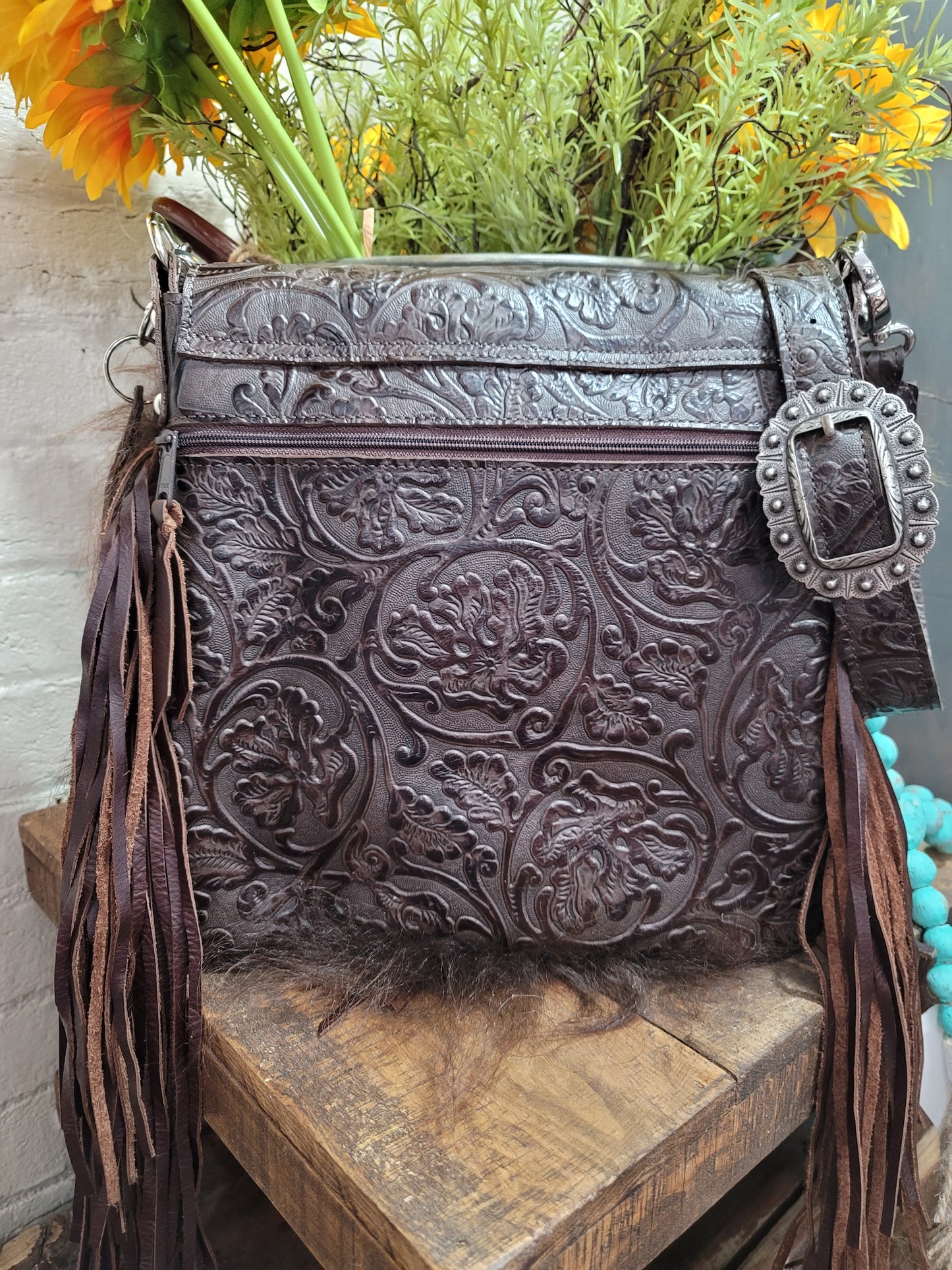 Mid Rise Saddle Bag, Authentic Bison and Wool Inlay