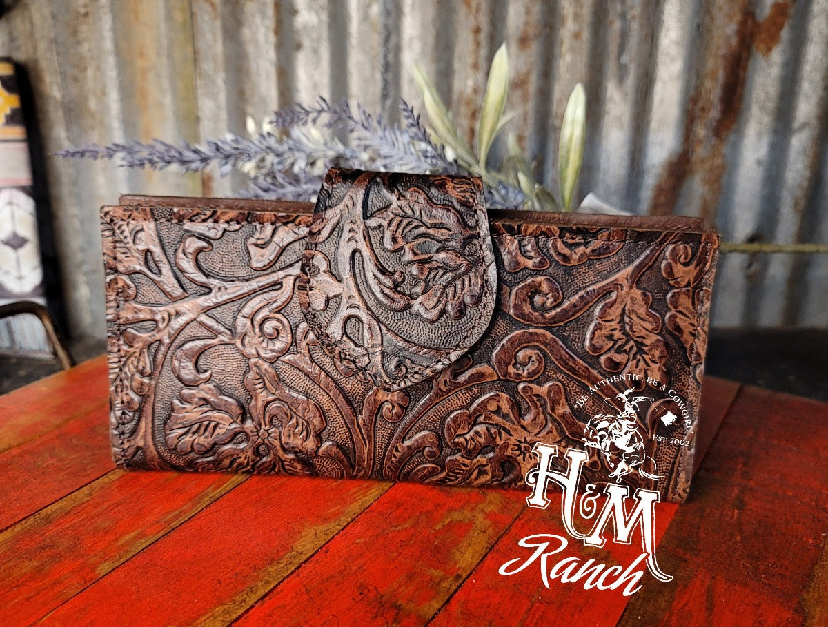 Leather Bifold Wallet, Cowboy Tooled Pacific