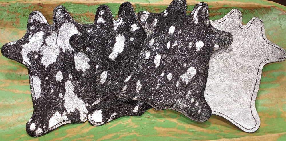Cowhide Coaster set with leather back - various colors