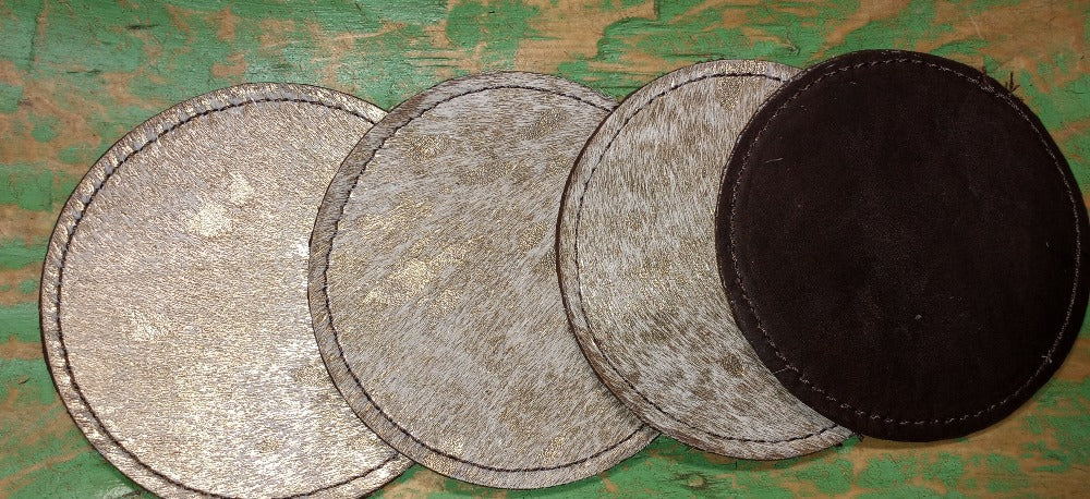 Circle Coaster set with leather back - various colors