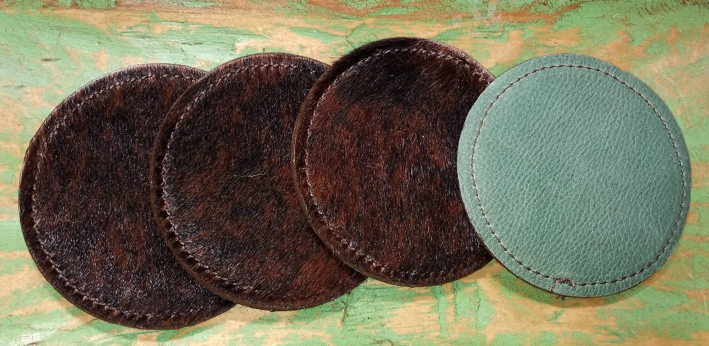 Circle Coaster set with leather back - various colors