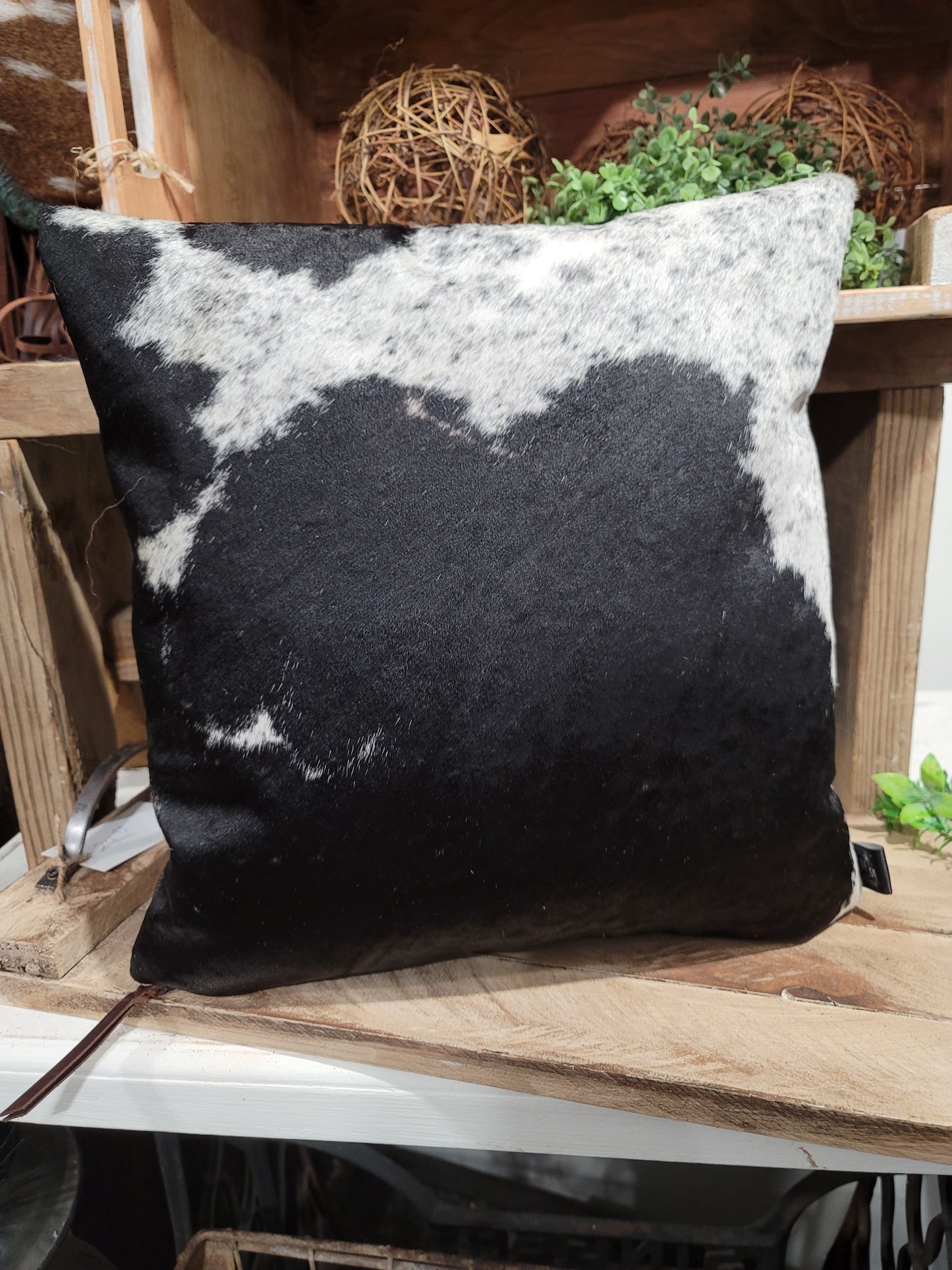 Western Leather Pillow, Black and White 16x16