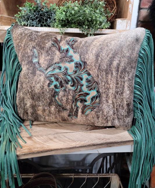Bronc Rider Leather Pillow - #204