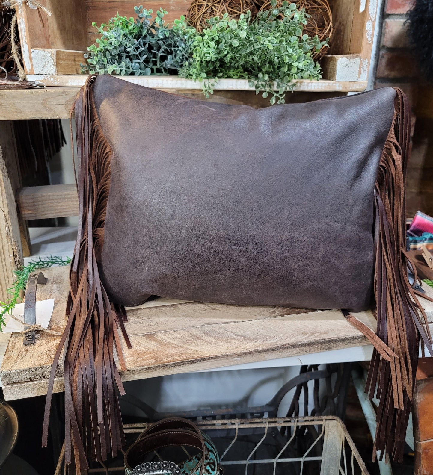 Western Leather Pillow Line Back #1402