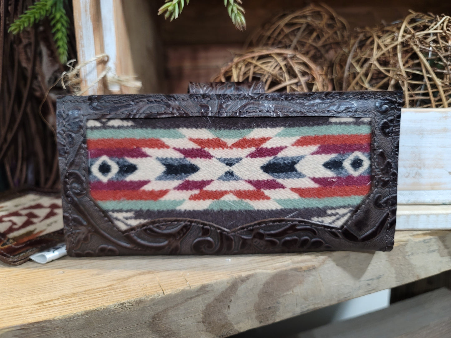 Leather Bifold Wallet, Cowboy Tooled Spirit of the People