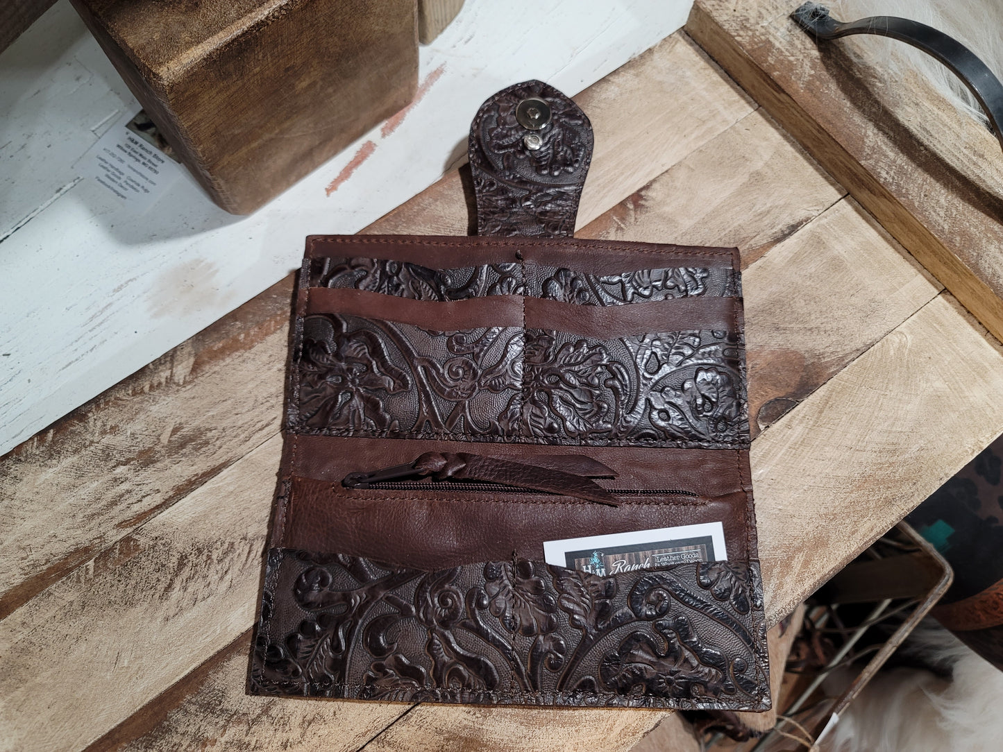Leather Bifold Wallet, Cowboy Tooled Spirit of the People