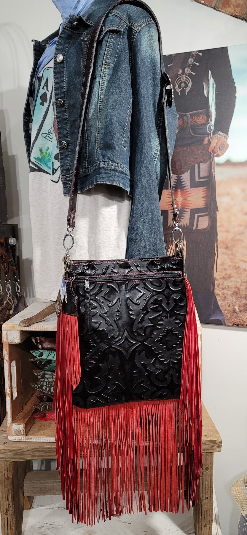 XLG Sling, Black Cowboy Tooled and Wool Insert