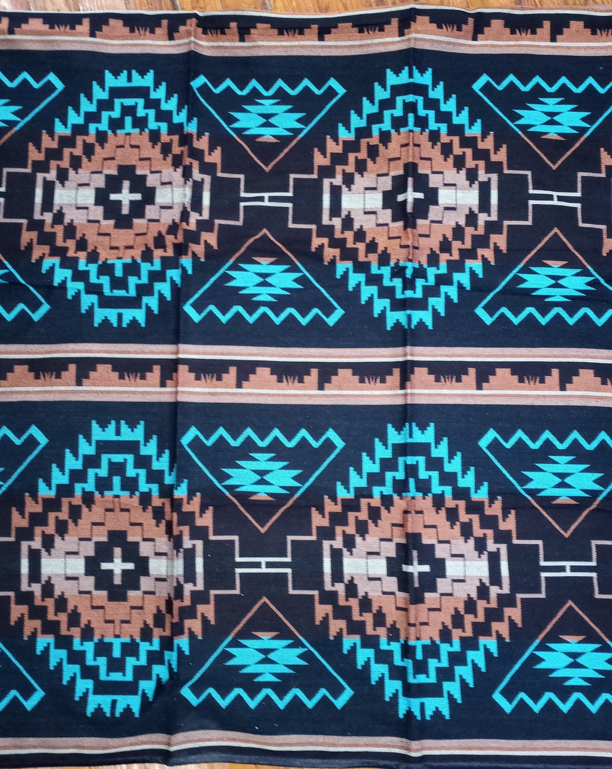 Southwestern Bedspread, Black and Turquoise  7036F