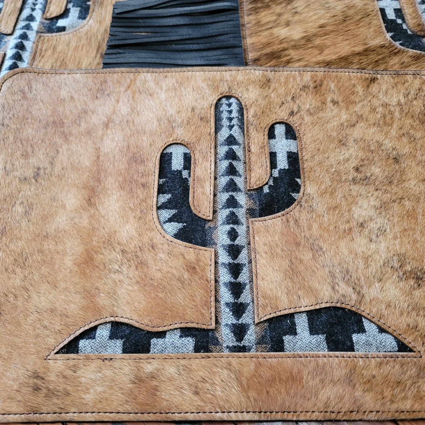 Leather and Hair-on Cactus with Wool Inlay Placemat Set