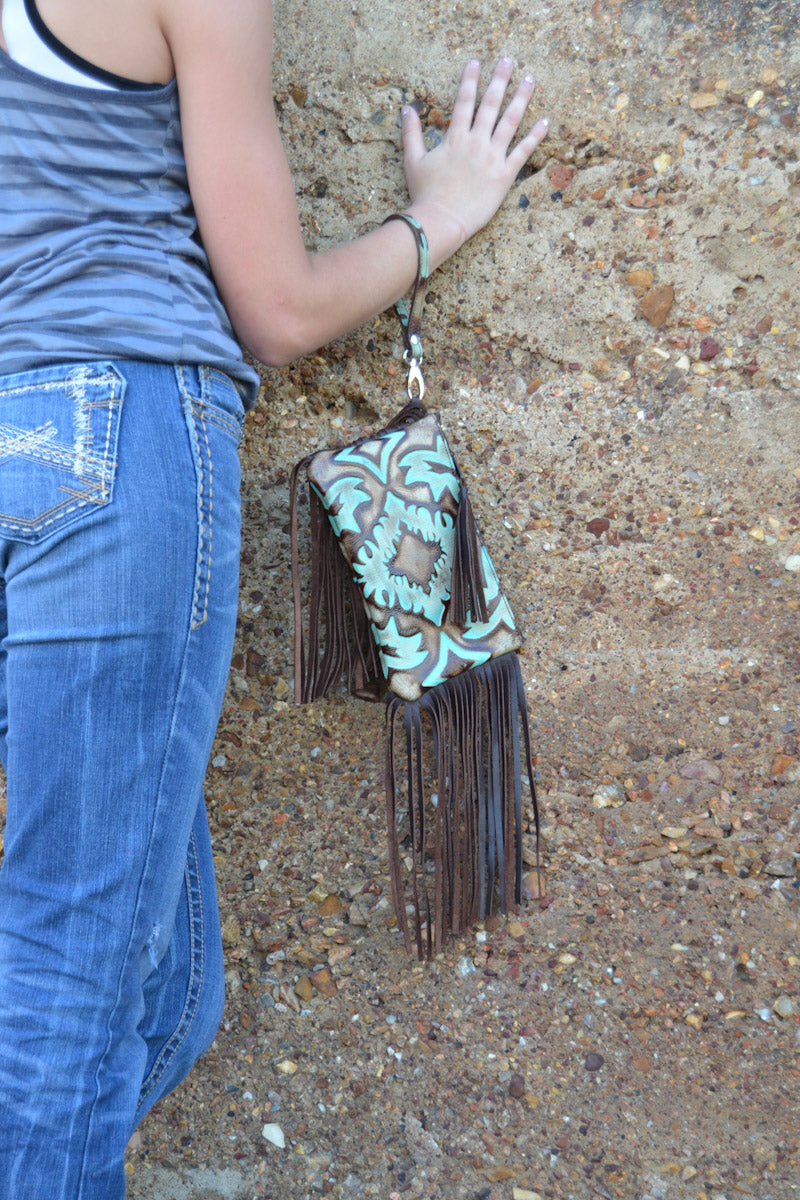 Wristlet, Boot Top Turquoise and Brown