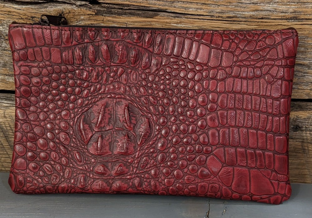 Bank Bag or Makeup Bag, Red Croc leather