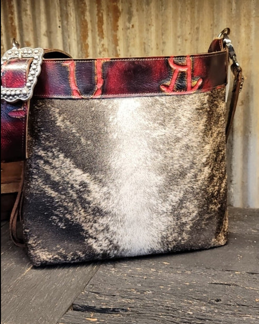 Large Bucket Bag, Dark Grey Line Back with Red Brands
