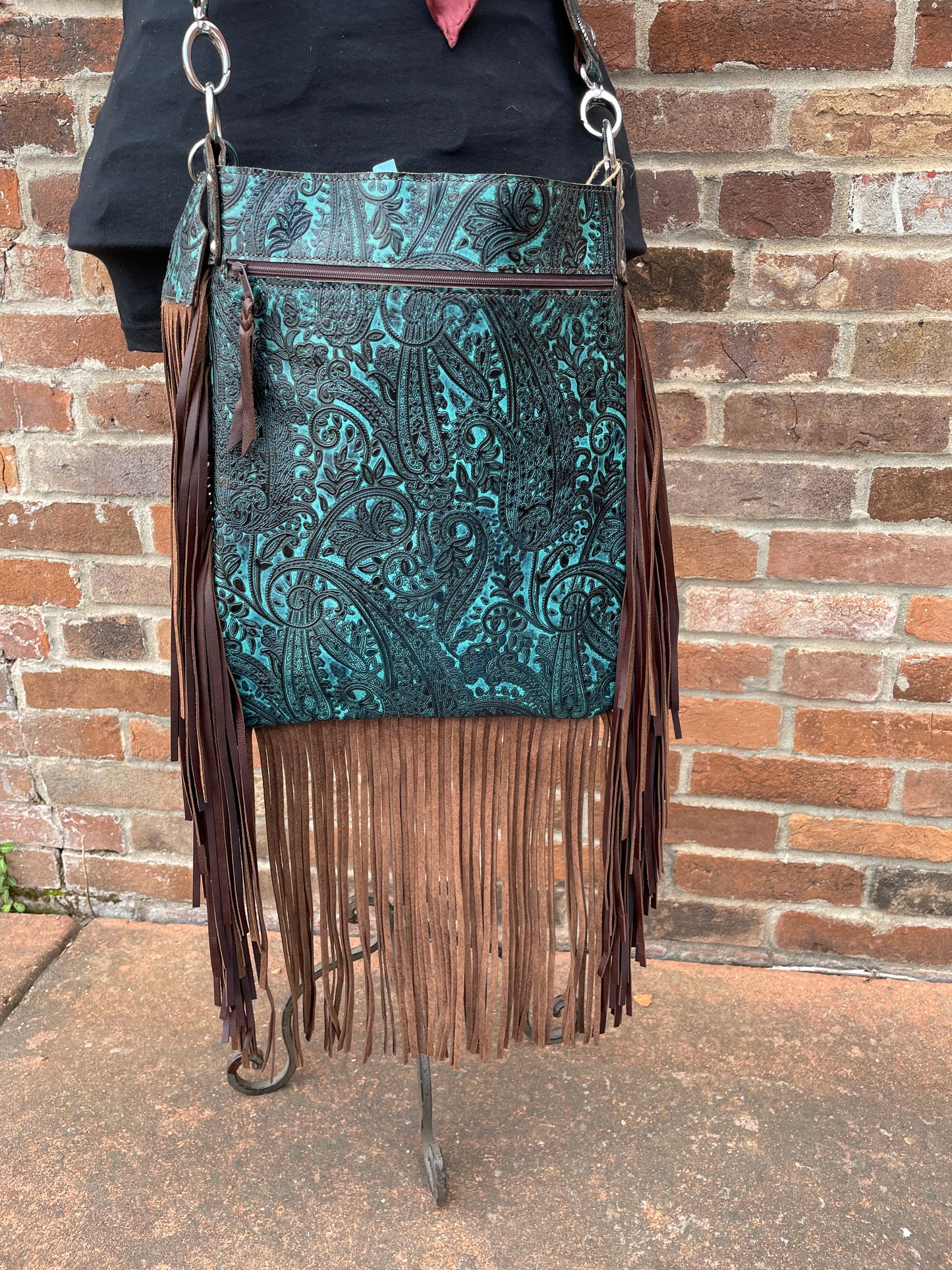 XLG Crossbody Sling, Turquoise Paisley with Cactus
