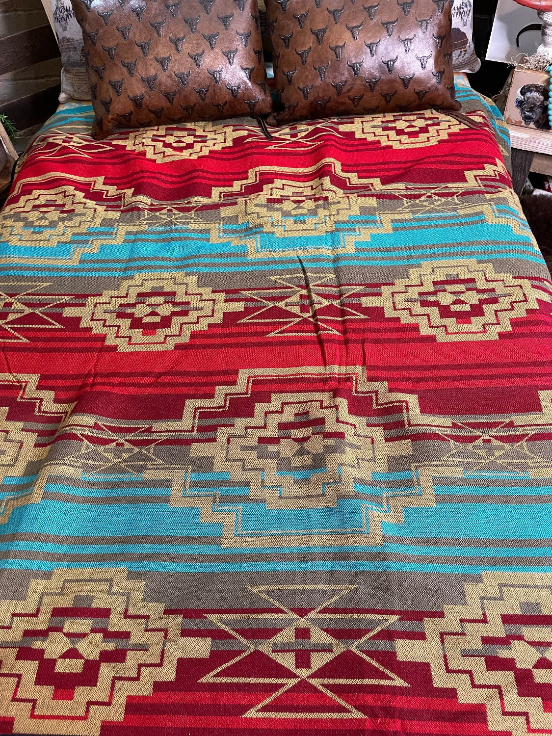 Southwestern Bedspread, Turquoise/Red, 7038A